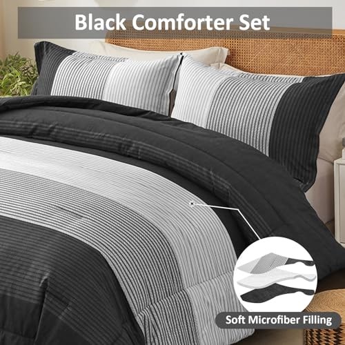 Comforter Set Reversible Grey Stripe Down Alternative Comforter Queen Black