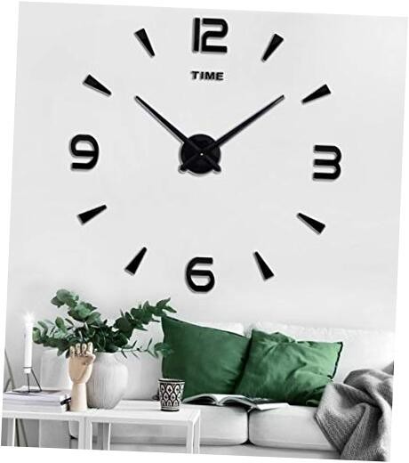 Large DIY Wall Clock Kit, 3D Frameless Wall Clock with Mirror Number Black