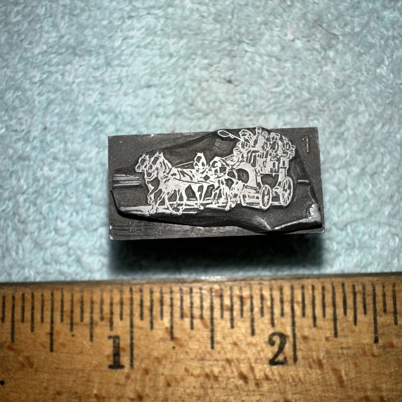 Printing Block “ People on Stagecoach “ Lead Face Nice Details!