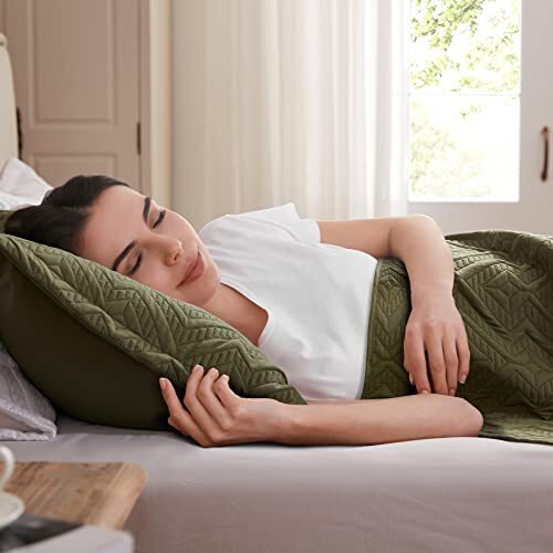 Full/Queen Soft Microfiber Olive Green Bedspread Warm Bedding Quilt Sets