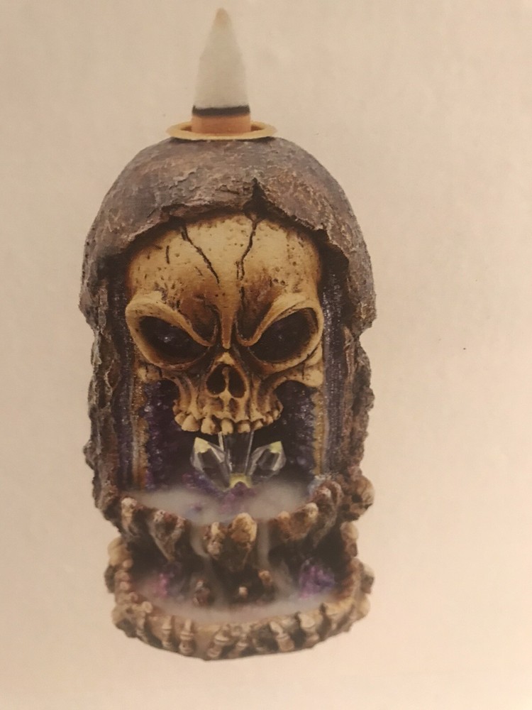 NEW! Big Skull Backflow Incense Cone Burner Waterfall Effect for Aromatherapy