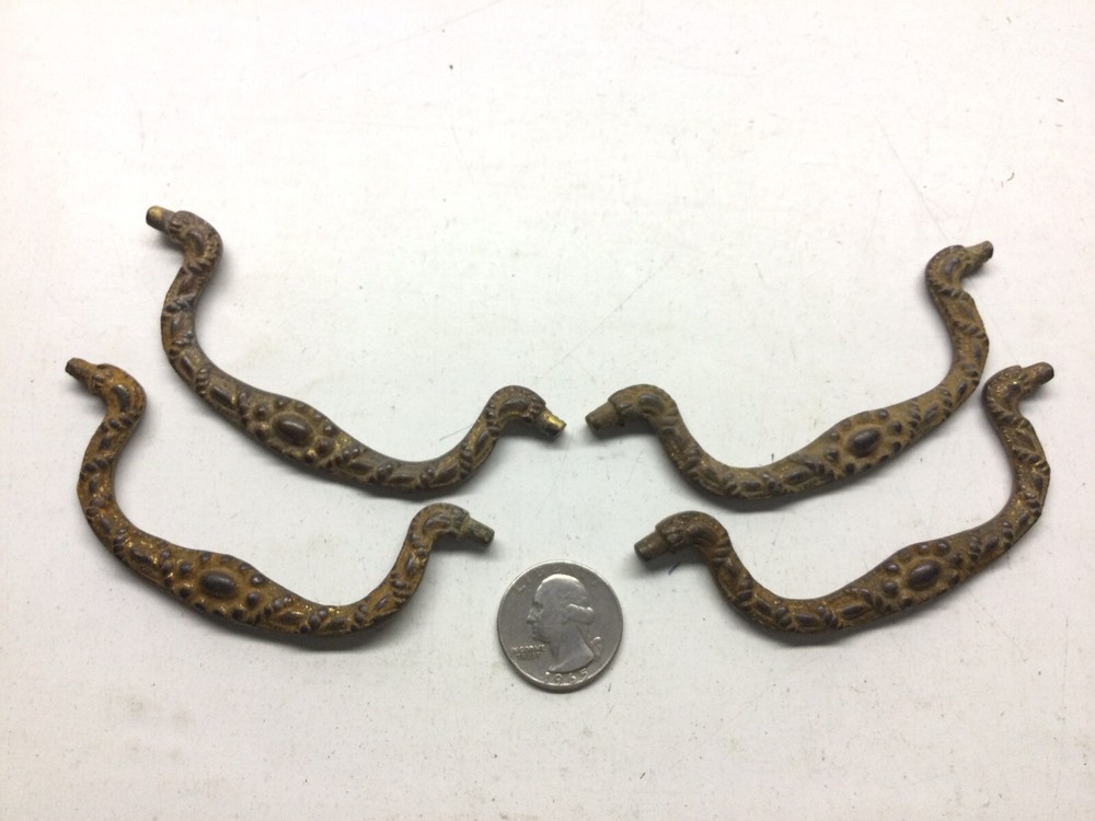4) Vintage Solid Cast Brass Drawer Pull Bails Only For 3 1/4” Centers