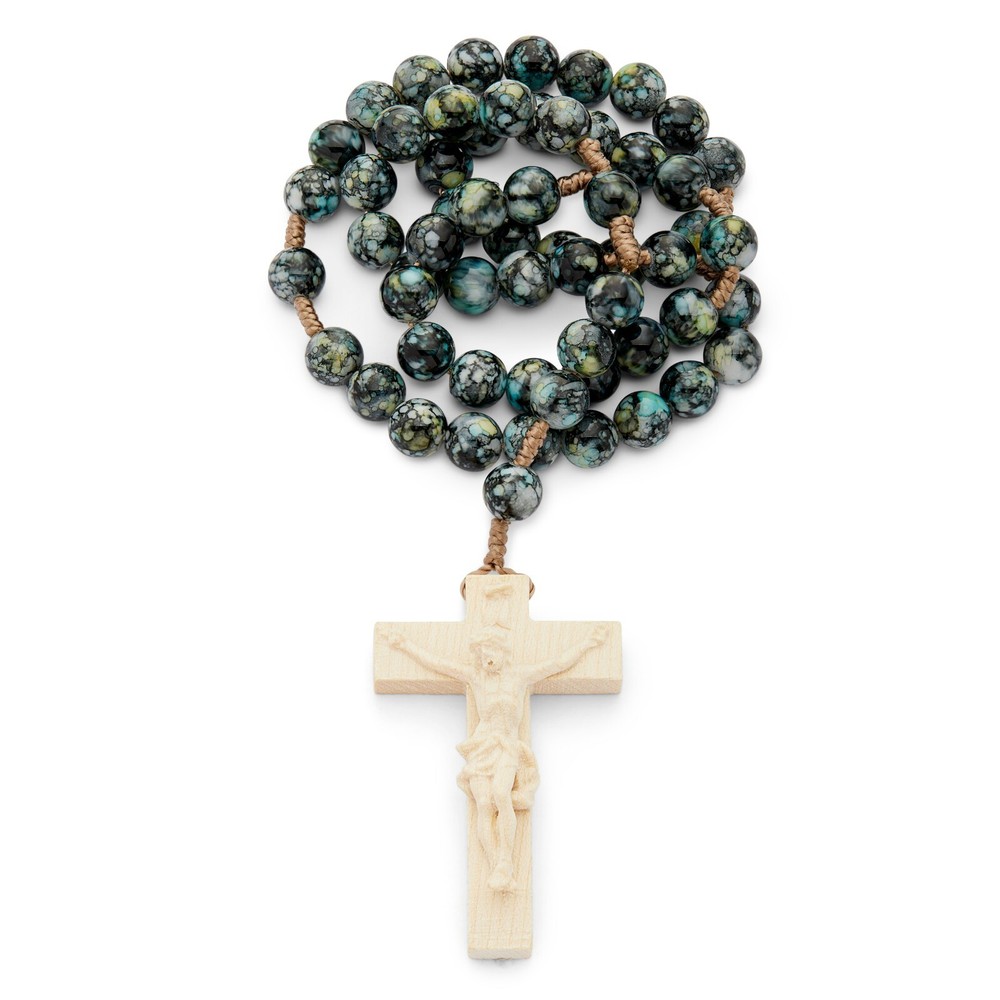 Black Multicolor Resin Vatican Rosary Beads Catholic Wood Cross Prayer Necklace