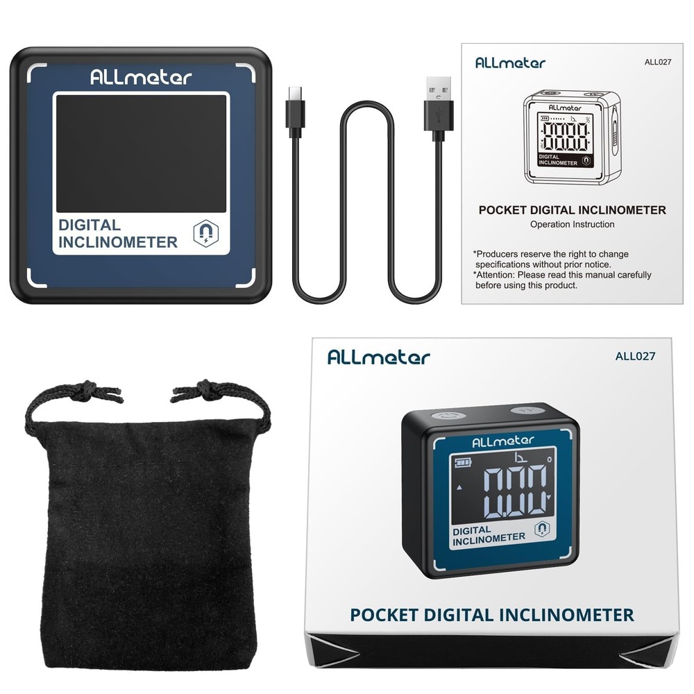 ALLmeter Mini Digital Rechargeable Level Box Protractor Angle Finder Level Ga...