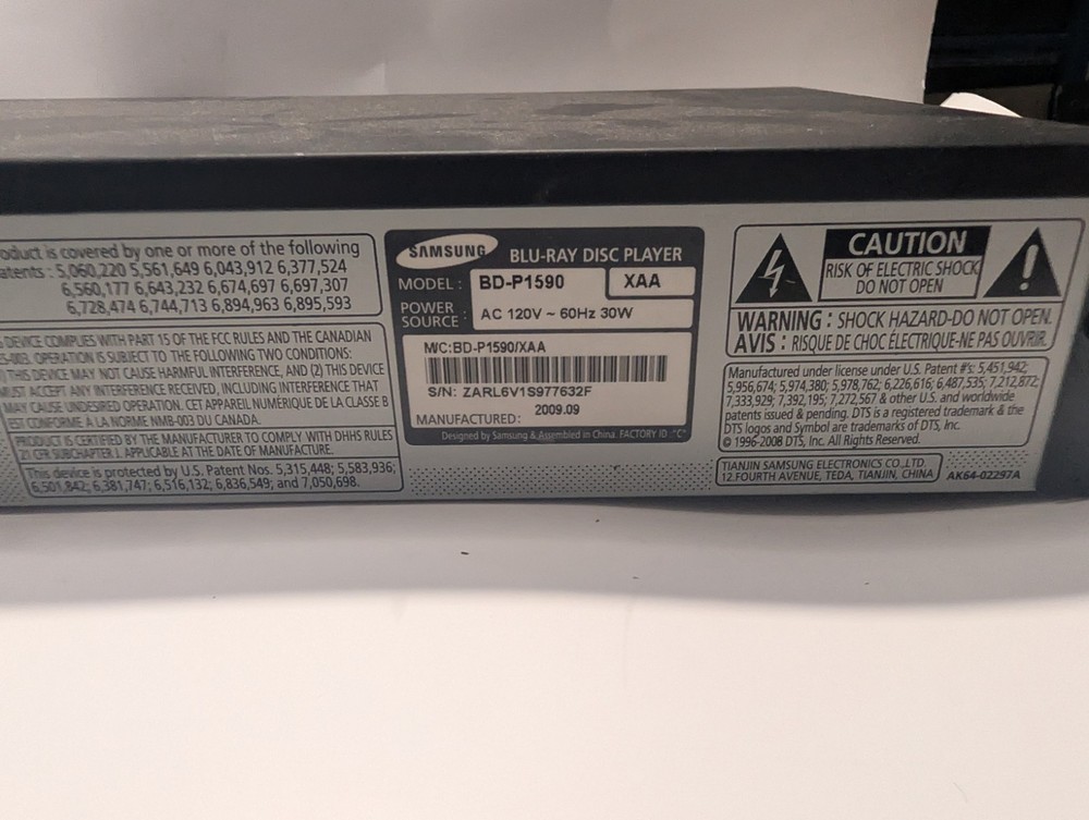 Samsung BD-P1590 Blu Ray Player, Player Only