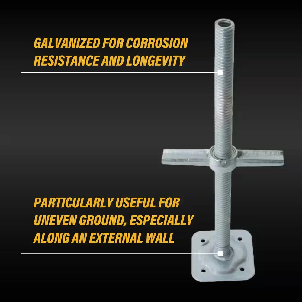 24 in Galvanized Adjustable Scaffold Leveling Jacks w/ Base Plate Wing Nut