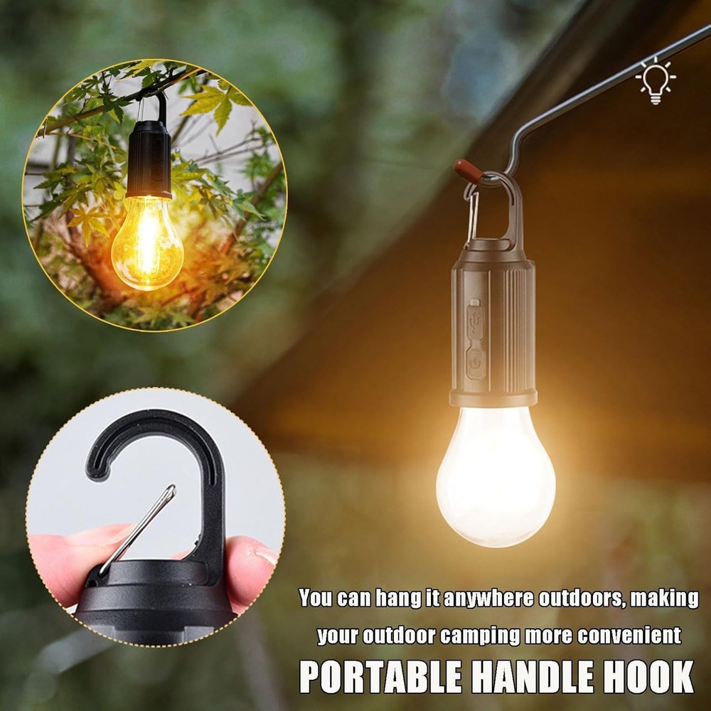 2PCS Solar Rechargeable Hooked Camping Light Solar Tent Lights Emergency Light