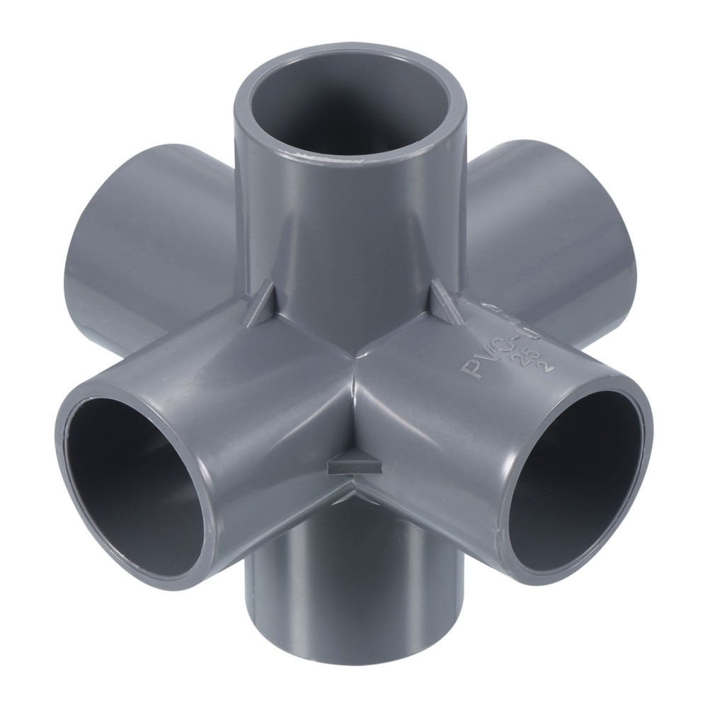 1"/25mm ID 6 Way Elbow Pipe Fittings UPVC Joint Coupling Pipe Adapter Gray