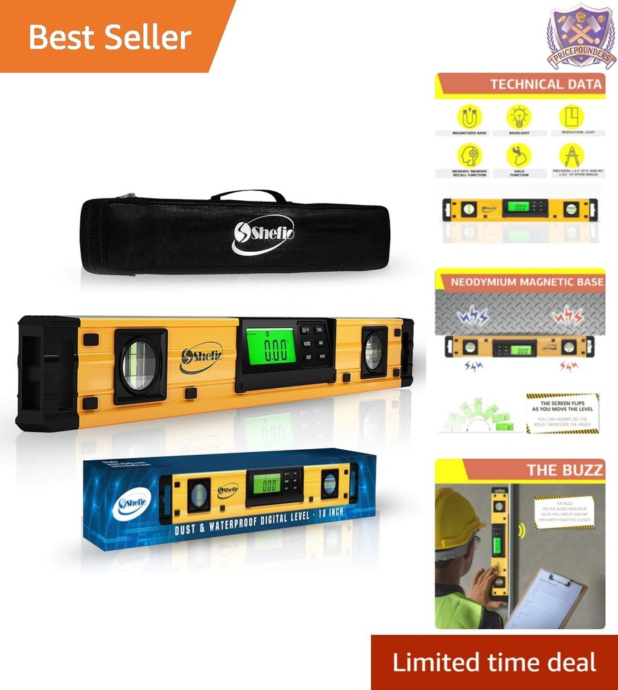 Digital Level 18 Inch Magnetic Waterproof Protractor with Batteries Case