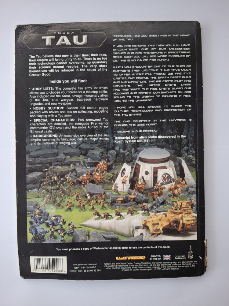 TAU EMPIRE CODEX, WARHAMMER 40K PAPERBACK BOOK, 3rd EDITION 2001 GAMES WORKSHOP