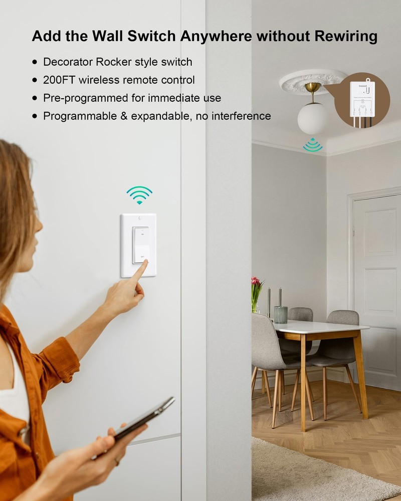 TREEWELL Wireless Light Switch and Receiver Kit, Decorator Rocker Wall...