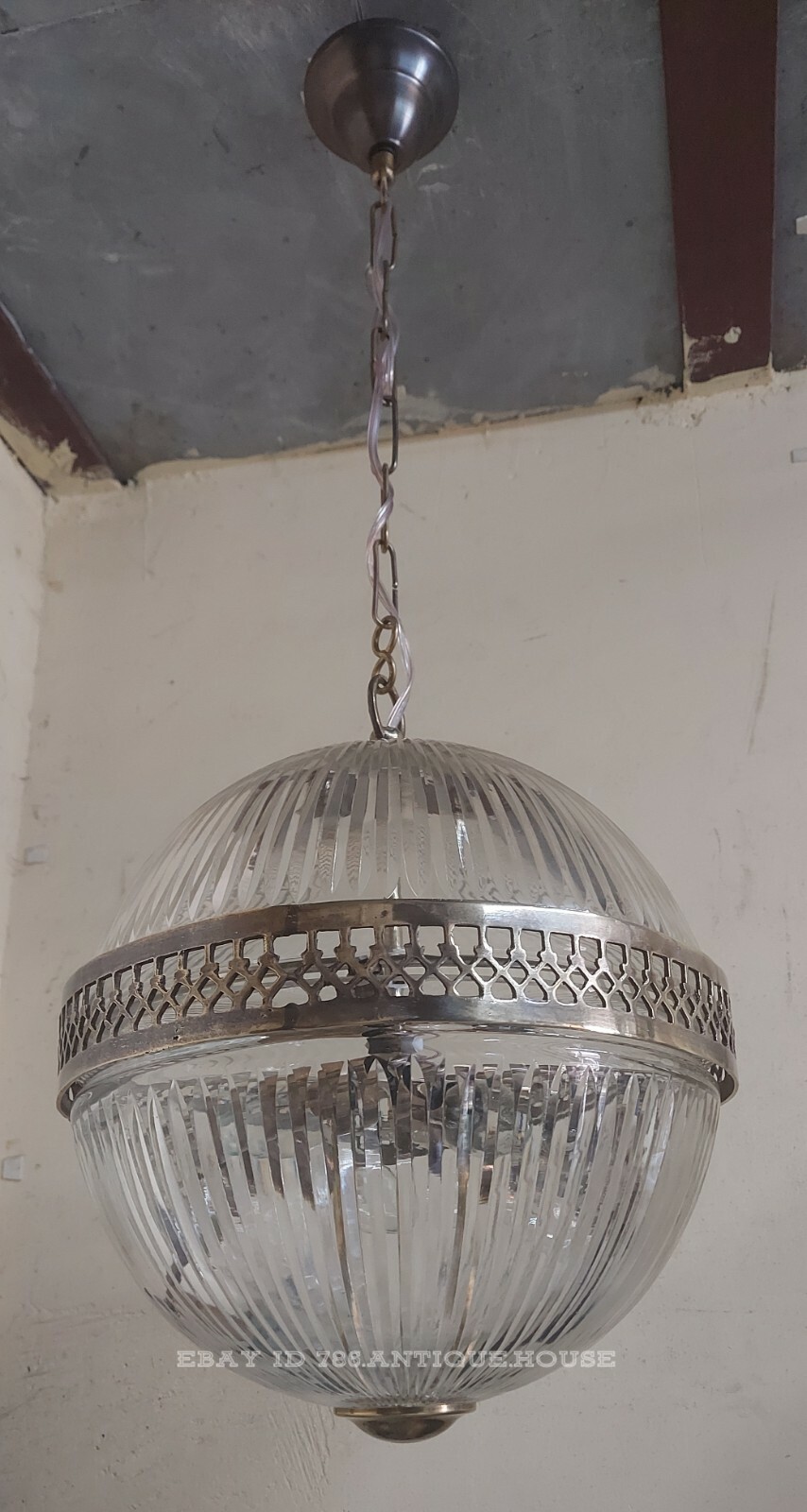 Antique Vintage Art Deco Brass & Glass Ship Ceiling Fixture Hanging Light Lamp
