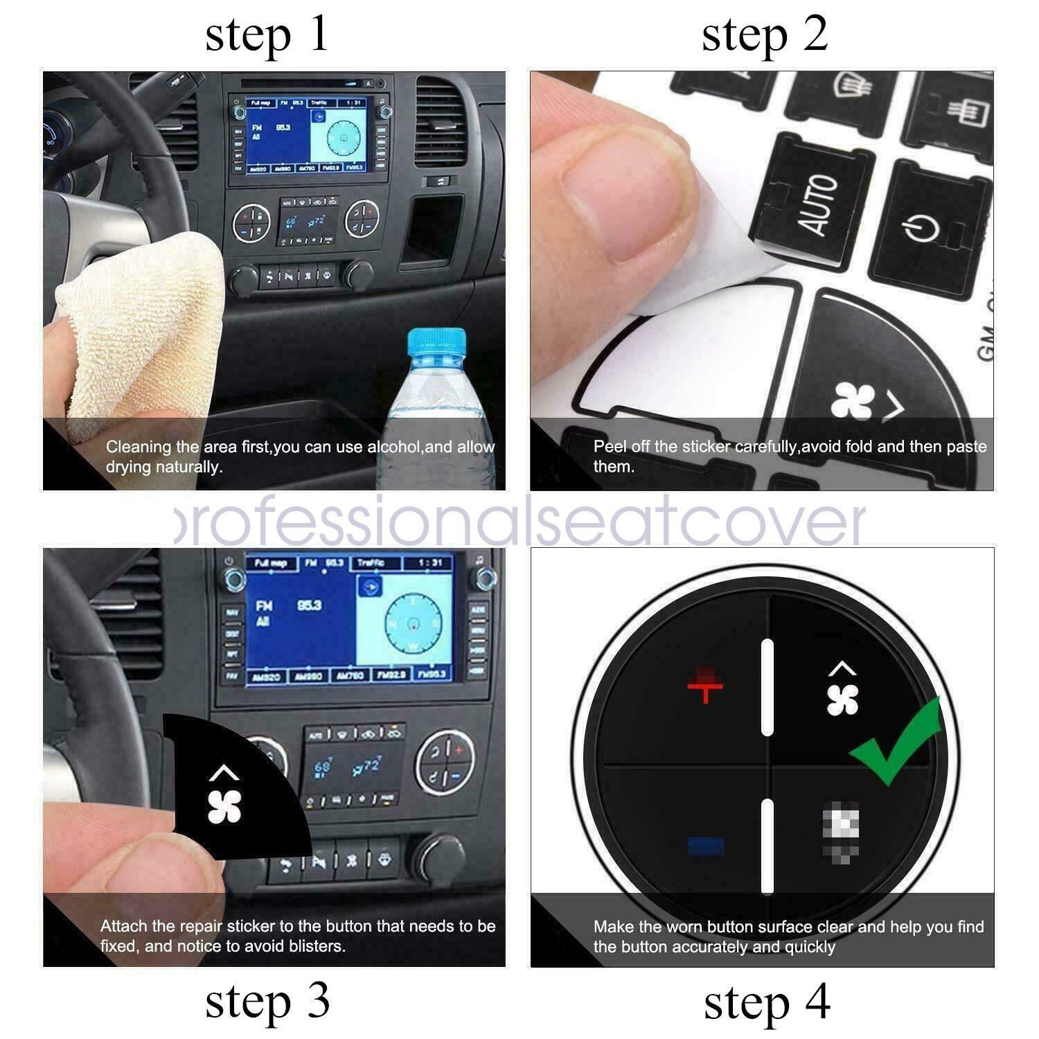 For 2007-2014 Chevy Silverado AC Button Repair Decal Dash Switch Stickers Black