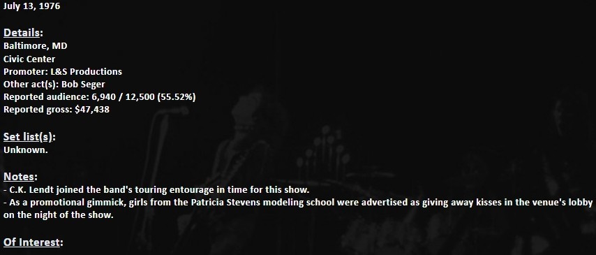 KISS BALTIMORE, MD JULY 13, 1976 FULL COMPLETE TICKET RARE!