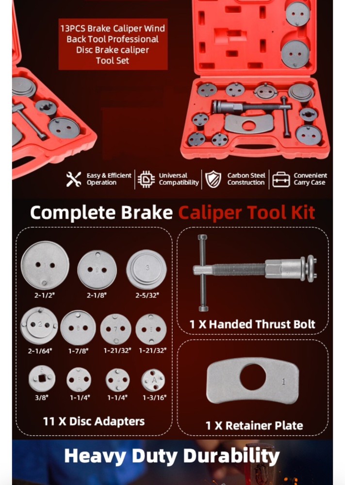 Universal Caliper Wind back Kit Brake Piston Re-setter Tools & Brake Caliper Bit