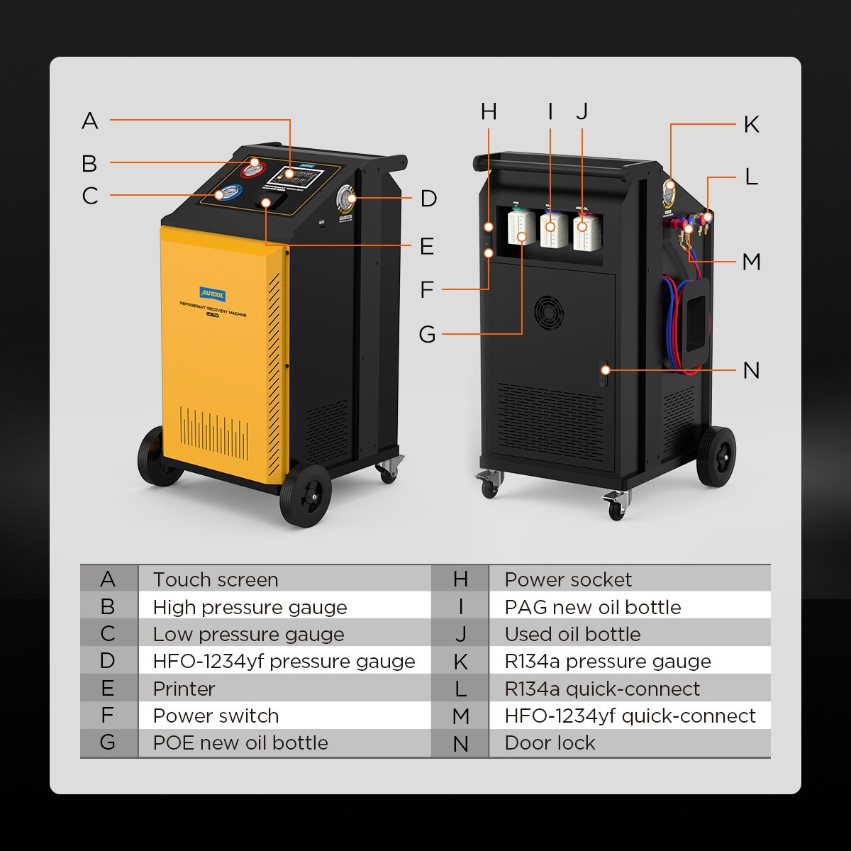 LM708 Fully Automatic Refrigerant Recovery Machine A/C Dual Tank Filling 3/8HP