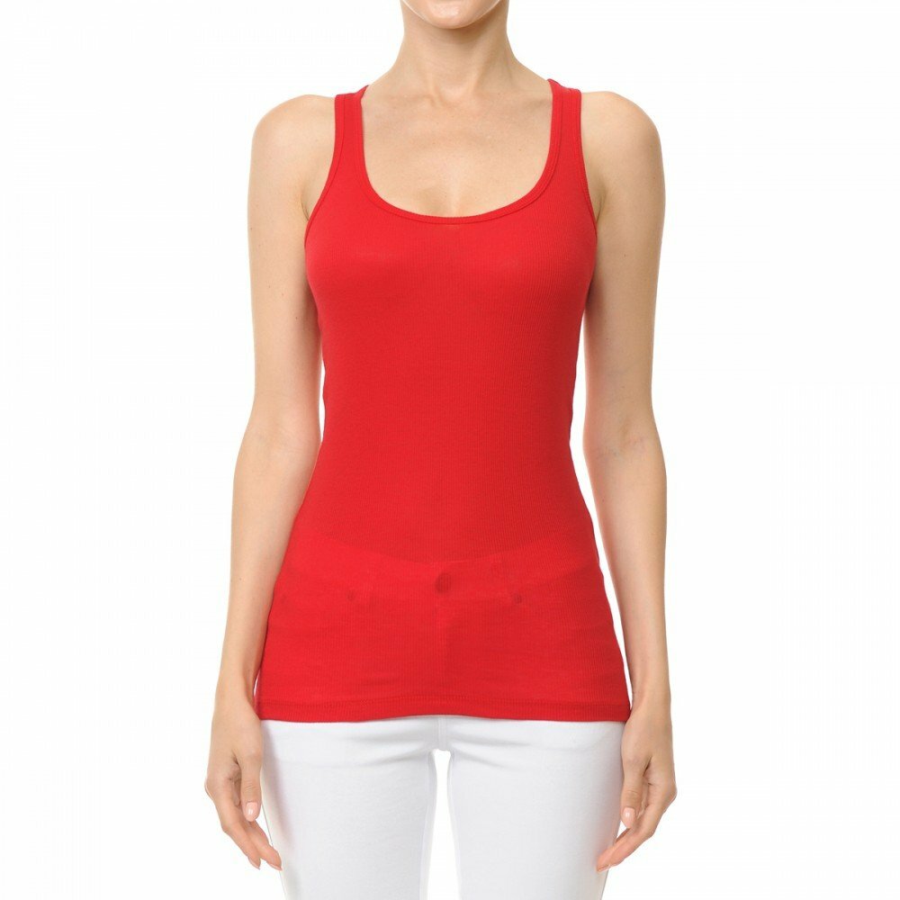(Ambiance) Ribbed Racer Back Tank Top Long Basic Muscle Shirt Junior & Plus Size