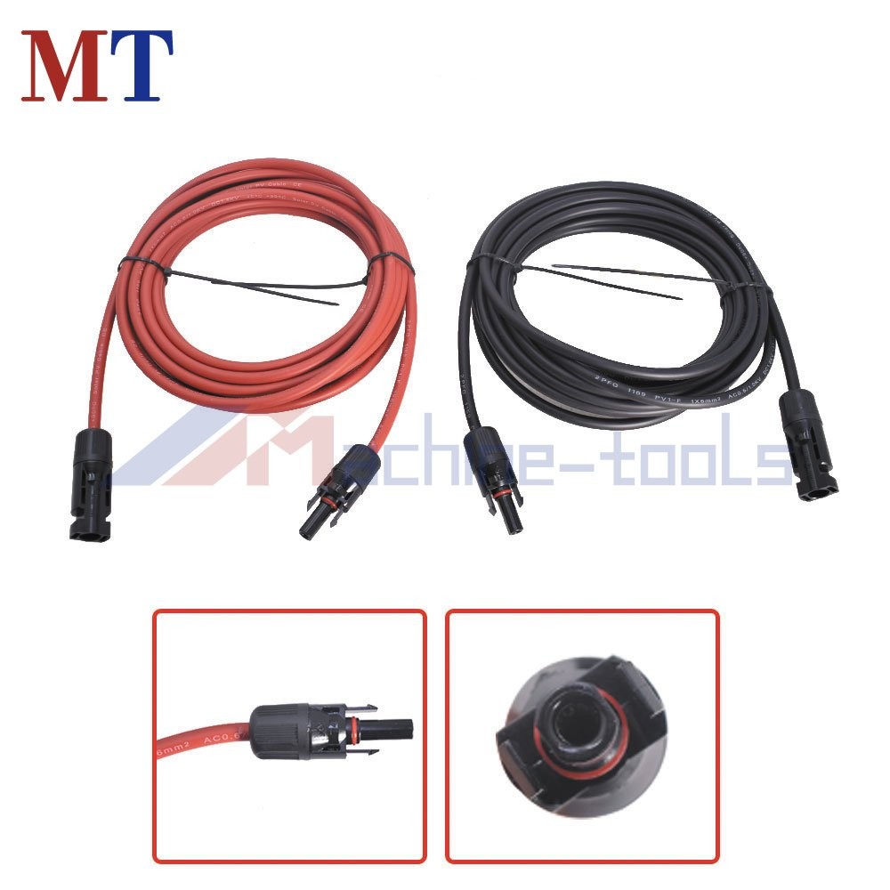 25 FT Black + Red 12AWG Solar Panel Extension Cable Wire Connector 1 Pair