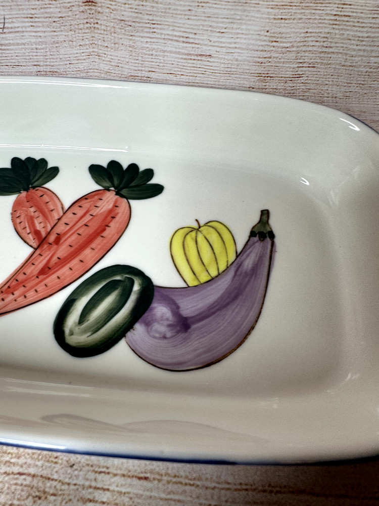 Radish Eggplant Stoneware Oblong Vegetable Pattern Casserole Dip Baking Dish