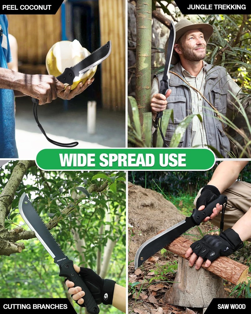 MOSSY OAK Machete with Saw 19"Sharp Machete with Sheath No-Slip Handle Machetes