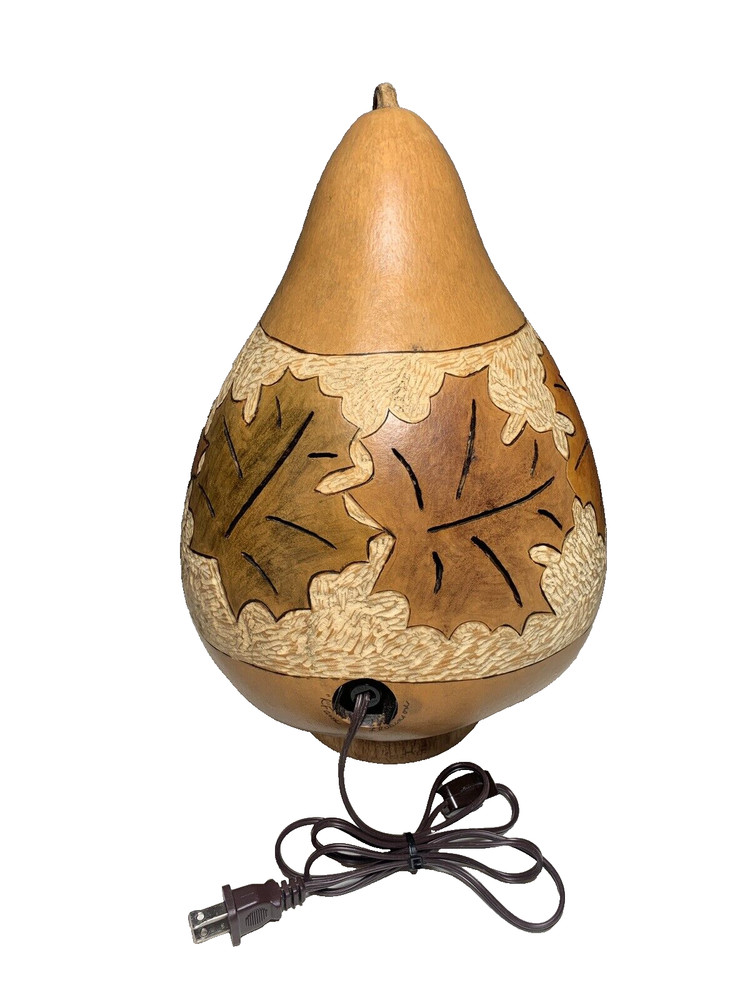Night Light FolkArt Leaf Design Lamp Large Handcrafted Lights Up Working