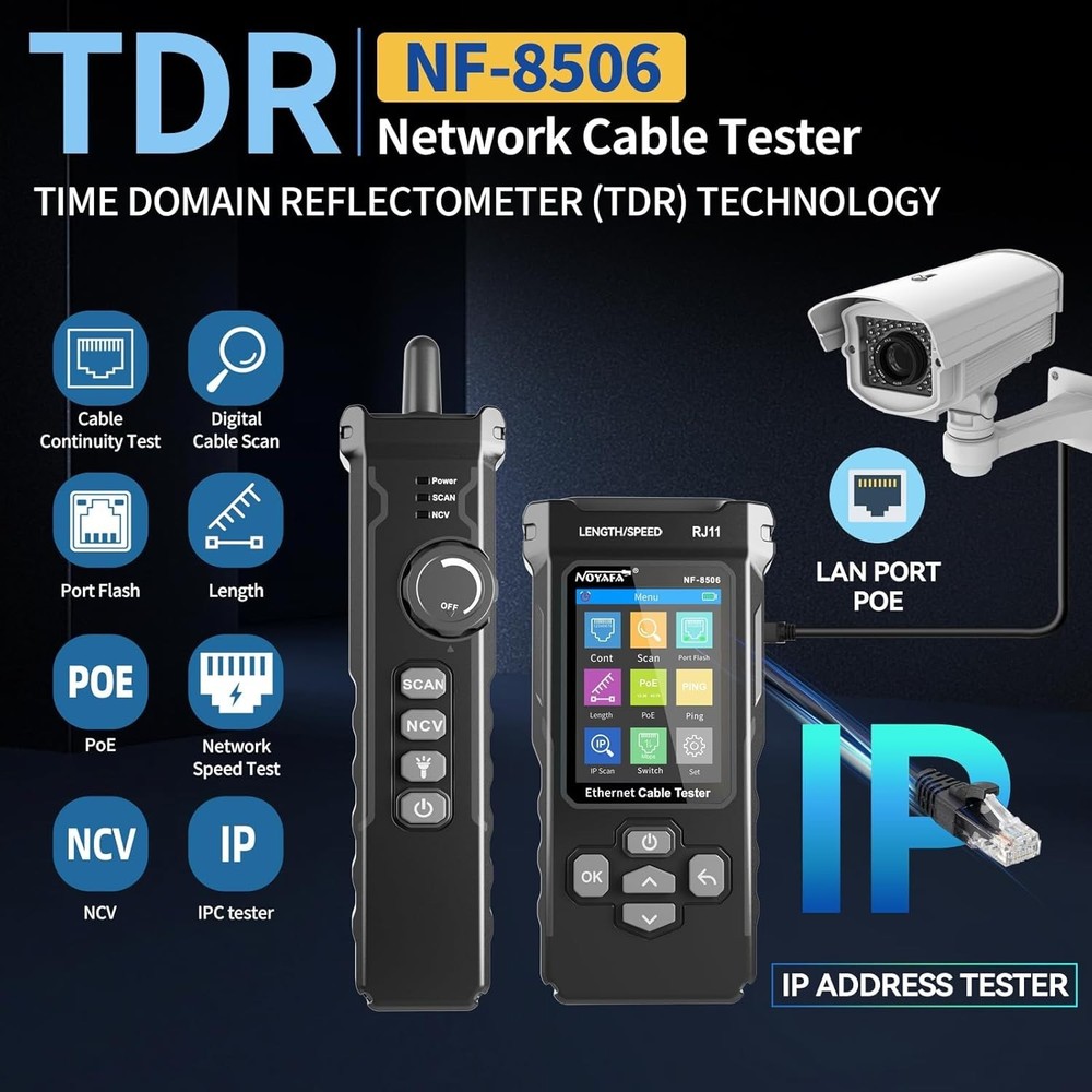 Advanced Ethernet Cable Tester TDR PoE Ping Scan Port Flash Network Speed