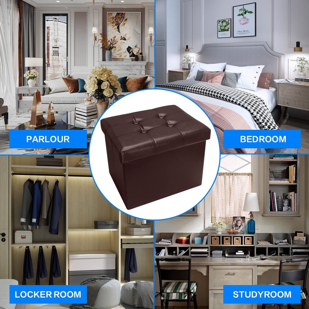 Faux Leather Storage Ottoman Foldable Multi Purpose Foot Stool Coffee Table