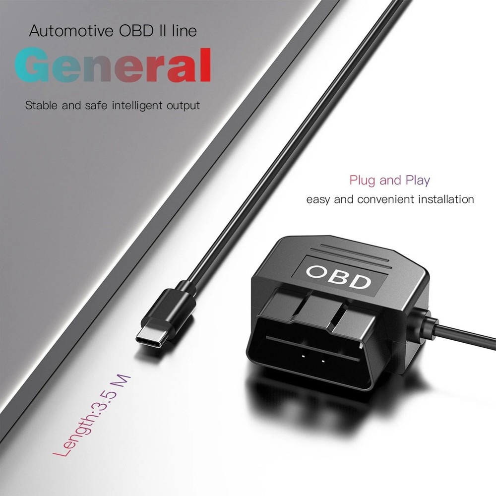 Dash Cam Cable, OBD Hardwire Kit, USB Type C, Surveillance, Power Cable
