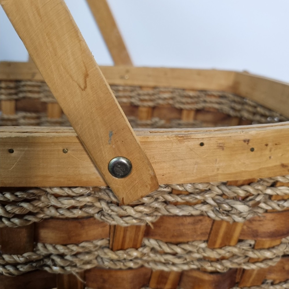 Stair Step Basket Woven Weave Double Handle Wicker Rope Boho Decor Storage
