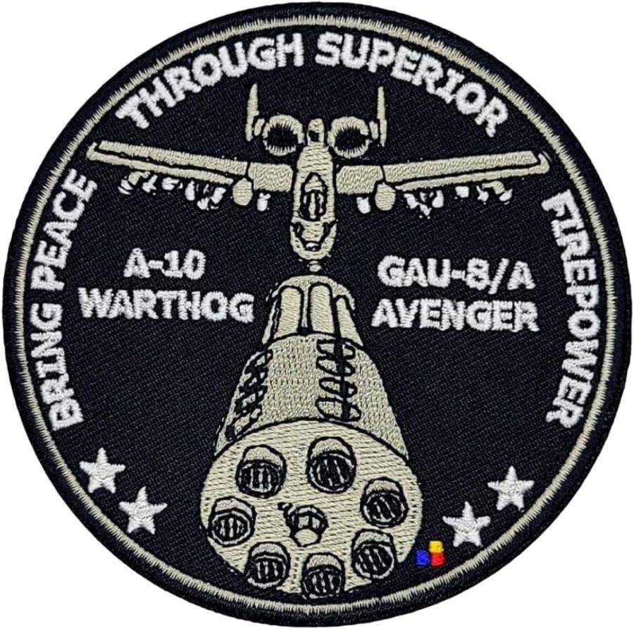 A-10 Warthog Peace Through Superior Firepower Air Force Patch - 2PC - 3.5" Hook