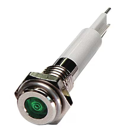 Flat Indicator Light, Green, 12Vdc, Size: 6Mm Mounting Dia, 24M034