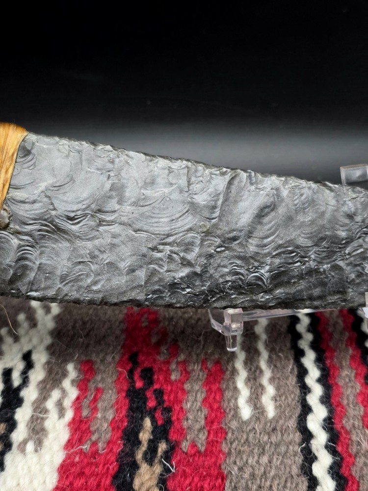 Large Goat Horn Knapped Obsidian Knive Primitive