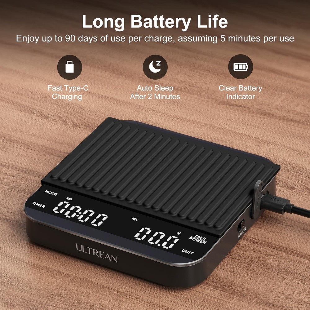 Mini Coffee Scale with Timer, Rechargeable Espresso Scale, 2kg/0.1g Accurate ...