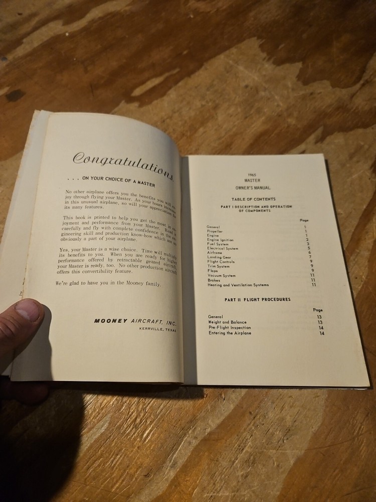 1965 Mooney Master Model M20D Owners Manual