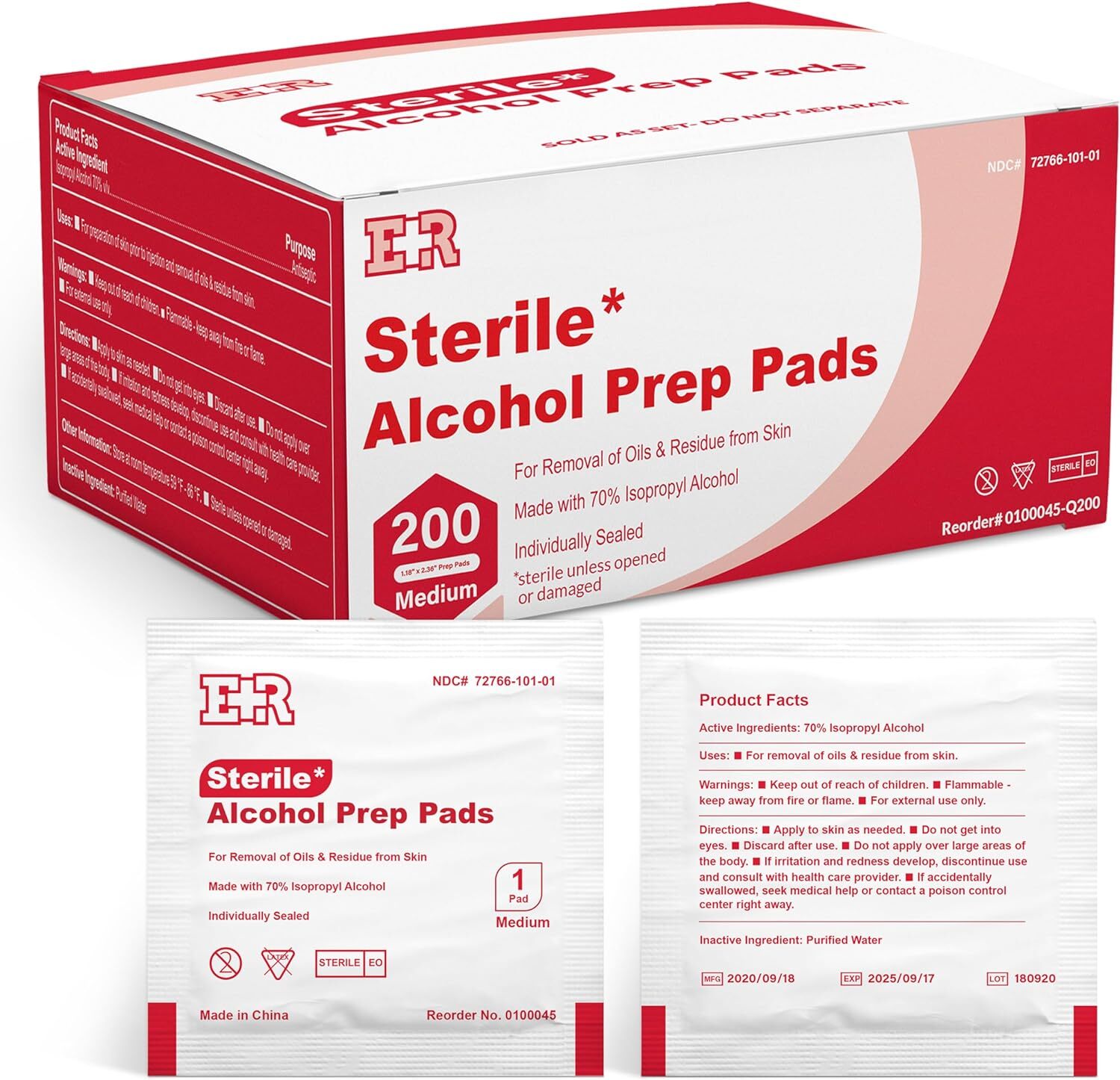 Ever Ready First Aid Alcohol Prep Pads Individually Wrapped Medium 2-Ply Wipes