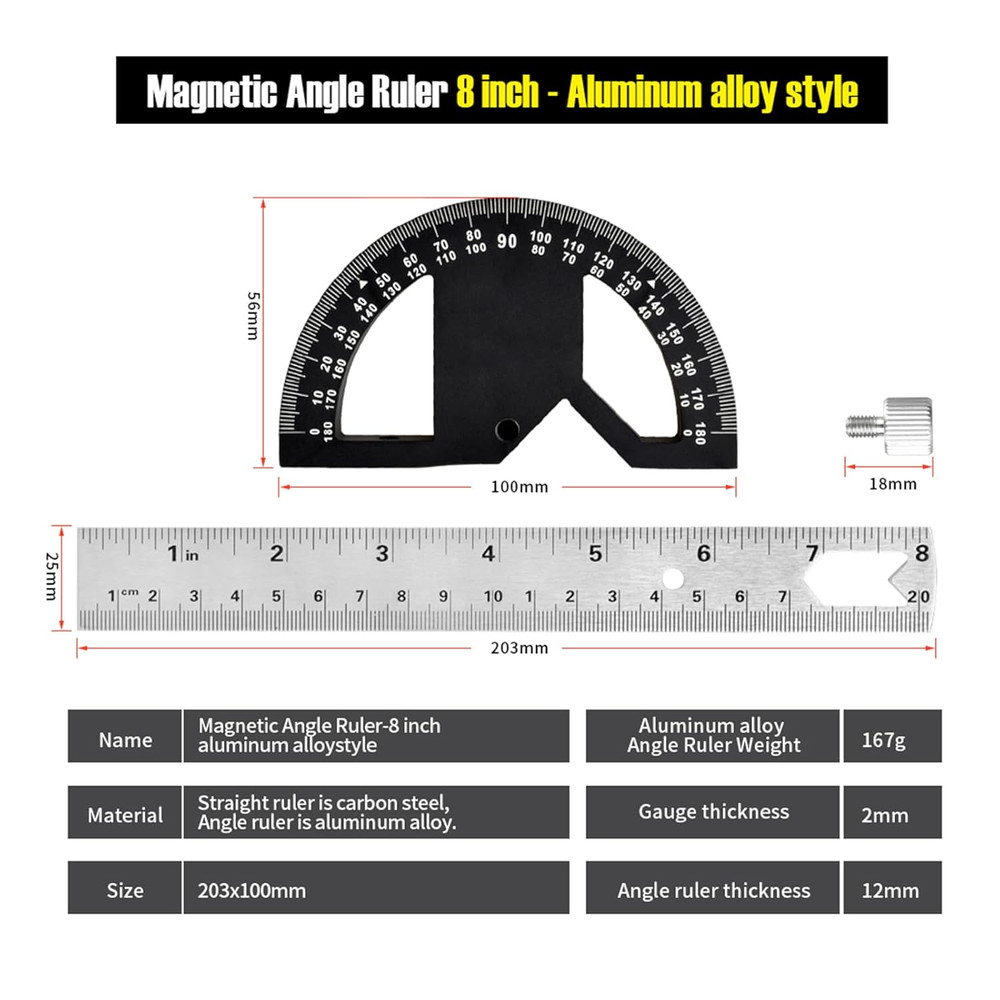Protractor Angle Finder Stainless Steel Angle Ruler with 0-180 Degrees Adjustabl