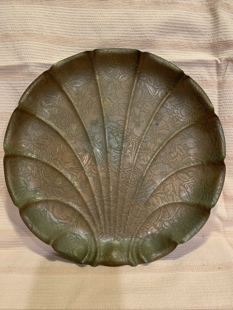 Antique Vintage Wallace Bros Solid Copper 10.5 Ornate Platter Serving Under Tray