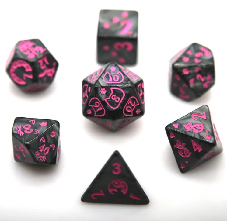 🐱🐾 Playful Paws (Purple) DnD Dice Set | Dungeons and Dragons | 7 Dice RPG