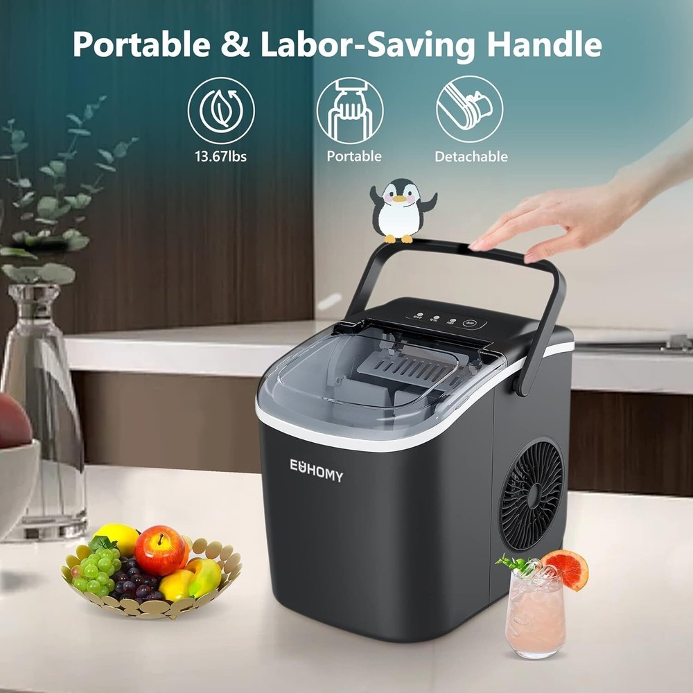 Countertop Ice Maker Machine with Handle Auto-Cleaning Portable for Home/Kitchen