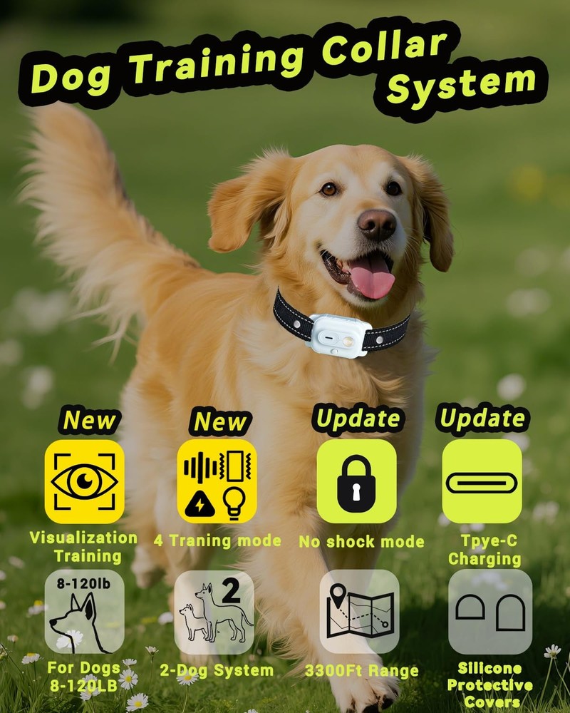 Dog Shock Collar, Dog Training Collar with Remote Control 3300FT Range, Elect...