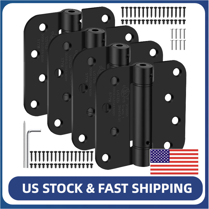 4-Pack 4 Inch Self Closing Door Hinges, 5/8" Radius Corners Spring Loaded Hinges
