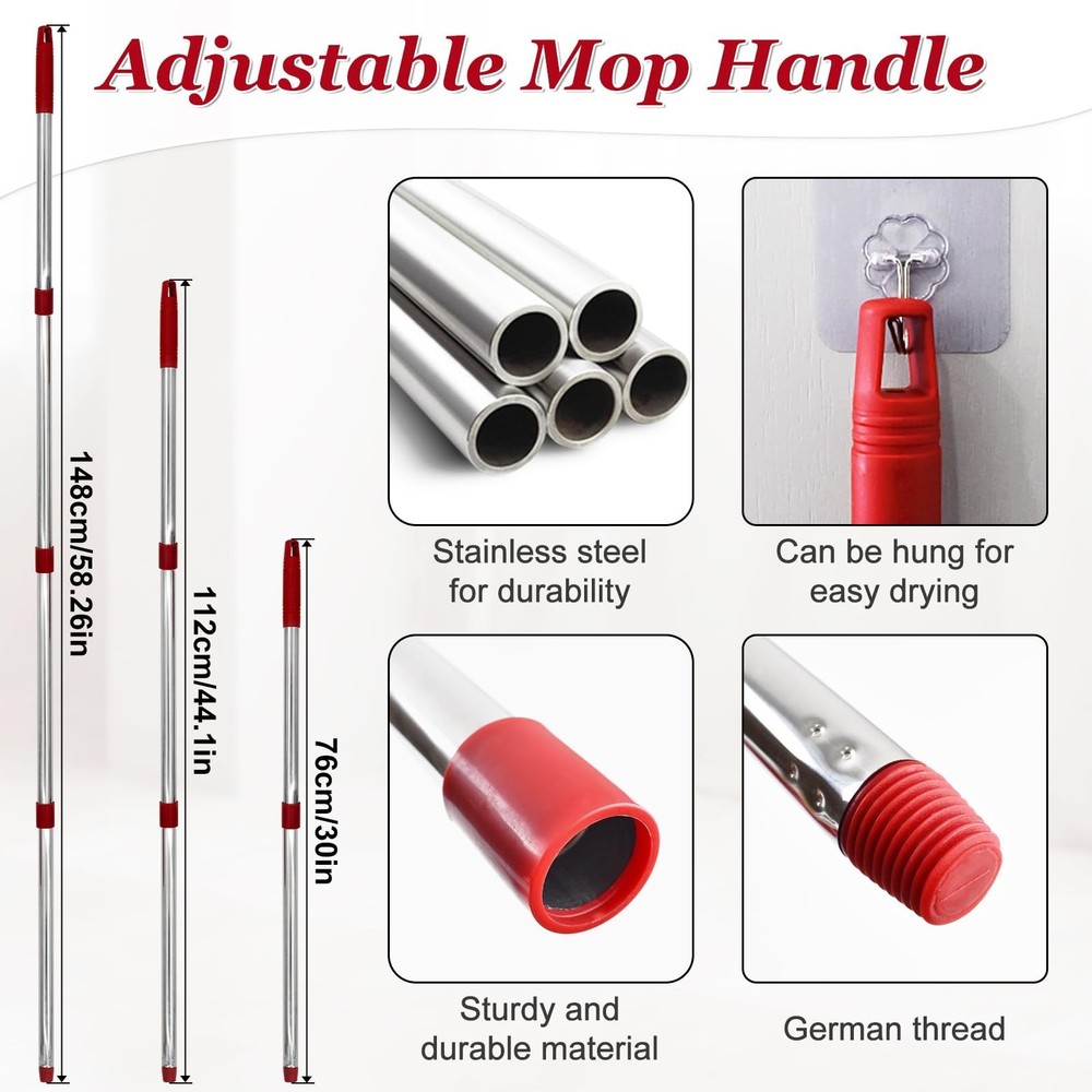 Spin Mop Handle,Mop Heads Replacements,Scrubber Mop Head and Mop Base Combo S...