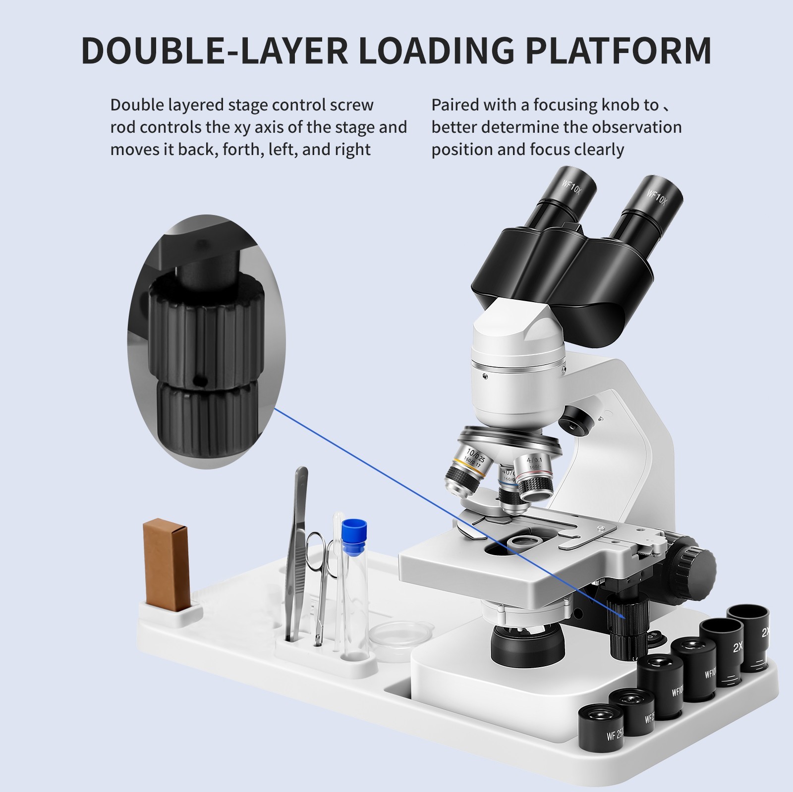 2000X zoom binocular optical microscope with electronic eyepiece, laboratory bin