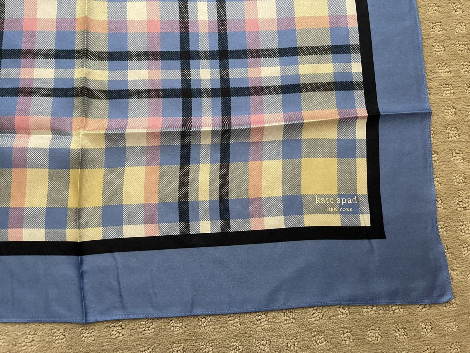 NWT Kate Spade Garden Plaid Square Silk Scarf $88 SAPPHIRE HAZE