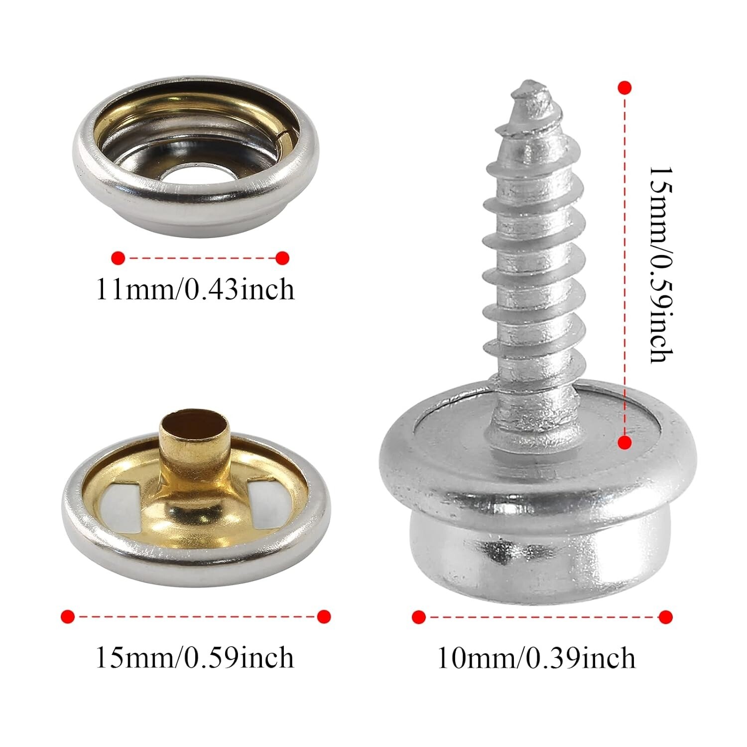 50 sets Fastener Snap Press Stud Cap Buttons With 2 Tools for Marine Boat Canvas