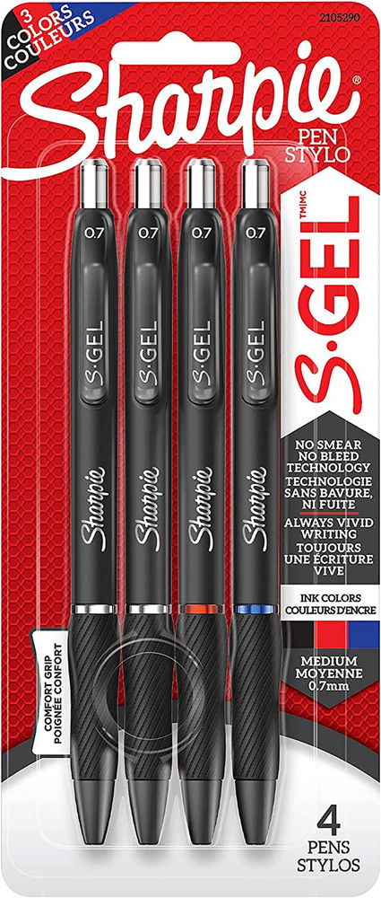 S-Gel, Gel Pens, Medium Point (0.7Mm), Assorted Colors, 4 Count