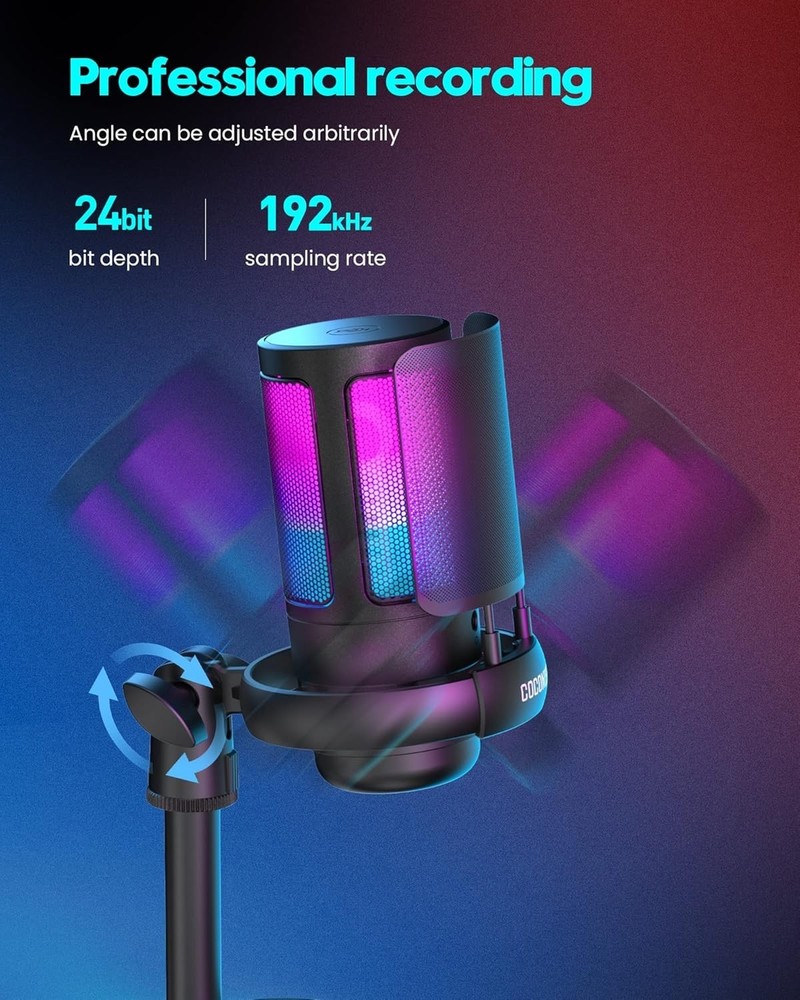 RGB Gaming Microphone with Quick Mute & Stand – USB Condenser Mic for Streaming
