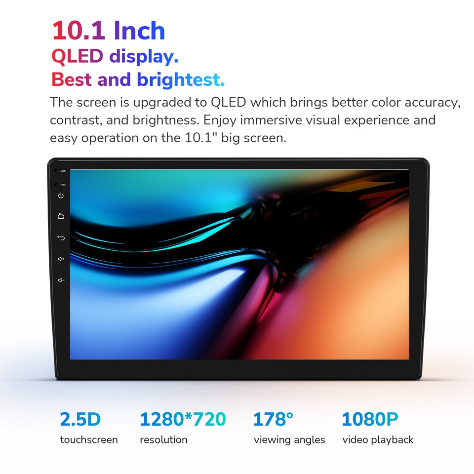 10.1" QLED Double DIN Head Unit Android Car Stereo Apple CarPlay GPS Navigation
