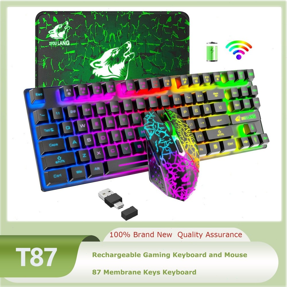 Wireless Gaming Keyboard and Mouse Combo Rainbow Backlit Rechargeable for PC Mac