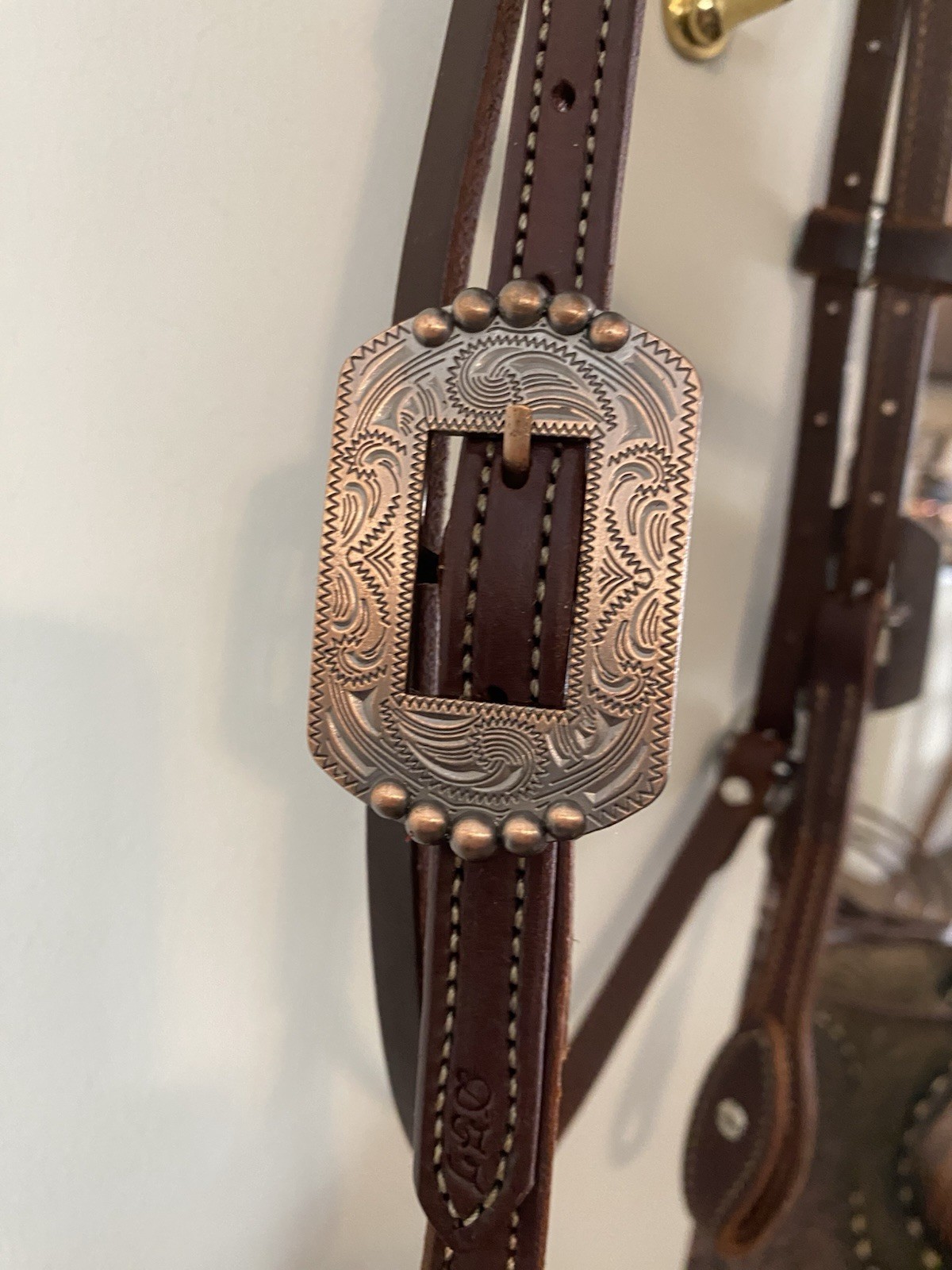 Beautiful Browband Headstall With Copper Buckles And Concho Ends